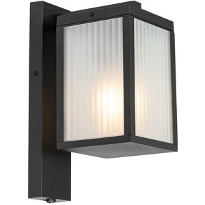 QAZQA Outdoor wall lantern black with ribbed glass and light-dark sensor - Charlois - Black