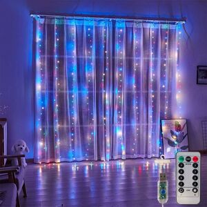 Langray - Curtain Lights,Window Lights with Hooks,3m3m New-USB Christmas Fairy String Lights with Remote,Wedding Party Home Garden Bedroom Outdoor