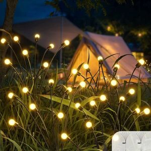 DENUOTOP Decorative Solar Lights Outdoor, 2 Pieces 6 led Solar Powered Garden Lights Outdoor Garden Decoration, Waterproof Outdoor Solar Light Firefly Solar