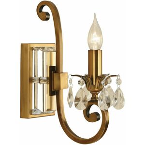 LOOPS Esher Luxury Single Curved Arm Traditional Wall Light Antique Brass Crystal Drop