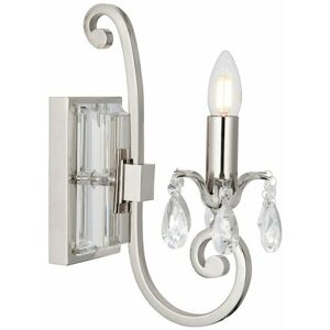 LOOPS Esher Luxury Single Curved Arm Traditional Wall Light Bright Nickel Crystal Drop