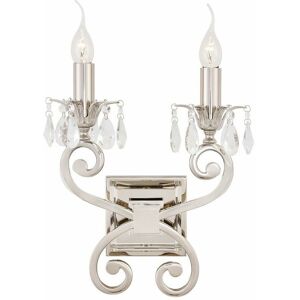 LOOPS Esher Luxury Twin Curved Arm Traditional Wall Light Bright Nickel Crystal Drop