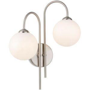 Firstlight Products - Firstlight Lyndon 2 Light Globe Wall Brushed Steel with Opal White Glass