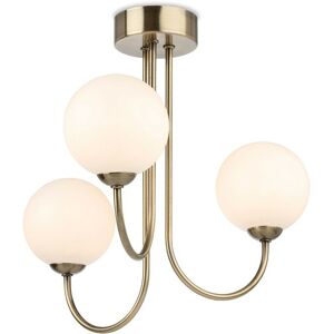 Firstlight Products - Firstlight Lyndon 3 Light Globe Flush Fitting Antique Brass with Opal White Glass