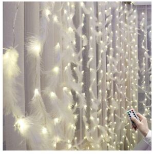 Groofoo - Feather String Lights, led Decorative Lights, usb Remote Control Romantic Wall Hanging Curtain Decoration Colorful White Feather 3x2m