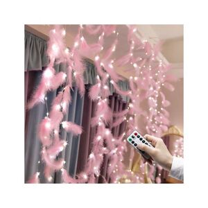 Groofoo - Feather String Lights, led Decorative Lights, usb Remote Control Romantic Wall Hanging Curtain Decoration Warm White Pink Feather 3x2m