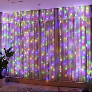 GROOFOO Multicolor Curtain Light String,Light Curtain 300 LEDs 3mx3m,8 usb Lighting Modes Remote Control String Light with Timer for Room, Window, Wedding,