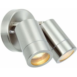 LOOPS IP44 Outdoor Adjustable Spotlight Brushed Steel Twin GU10 Dimmable Up Down light