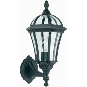 Loops - IP44 Outdoor Wall Lamp Matt Black & Glass Traditional Lantern Uplight Porch Path