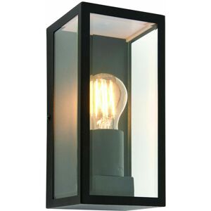 Loops - IP44 Outdoor Wall Light Matt Black & Glass Rectangle Box Lantern 28W E27 Edison