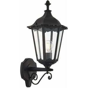 Loops - IP44 Outdoor Wall Light Matt Black & Glass Traditional Lantern Porch Dimmable