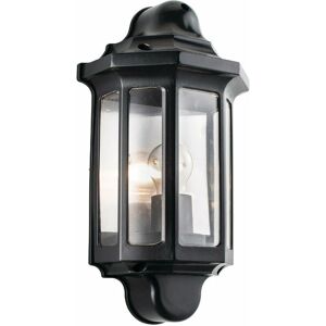 Loops - IP44 Outdoor Wall Light Satin Black Half Lantern Traditional Dimmable Porch Lamp