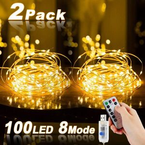 LANGRAY Led String Lights, 2pcs 10M 100LED usb Waterproof String Lights with Switch, Copper Wire Mood String Lights for Bedrooms, Indoor, Christmas, Outdoor,