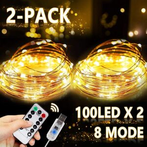 LANGRAY Led String Lights Warm White led String Lights 2pcs 10M 100LED usb Waterproof Copper Wire String Lights with Switch for Indoor Outdoor Room Christmas