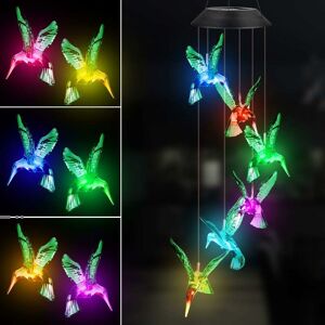 LANGRAY Solar Wind Chimes, Hummingbird Wind Chime Color Changing led Solar Mobile Light Waterproof Indoor Outdoor Chime for Garden, Patio, Porch, Patio,