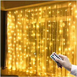GROOFOO Led Curtain Light 3 mx 3 m 300 led usb Curtain Light String IP65 Waterproof 8 Modes Warm White Light String for Party Decoration Bedroom Wedding