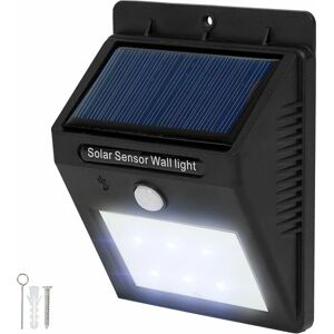 TECTAKE LED solar wall light with motion detector - solar security light, outdoor LED light, solar shed light - black