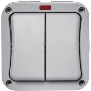 Litecraft - Outdoor Light Switch 20A 2 Gang Fitting With Red Neon Indicator - Grey