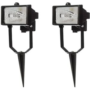 Litecraft - Spike Floodlight Outdoor IP44 Rated Garden Fitting In Black - 2 Pack