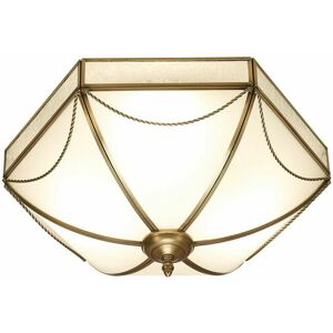 LOOPS Luxury Flush Ceiling Light Antique Brass & Frosted Glass Traditional Hexagon