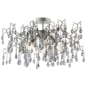 Merano - Rimini 3 Light Ceiling Semi Flush Aged Silver Paint & Smokey Grey Tinted Glass