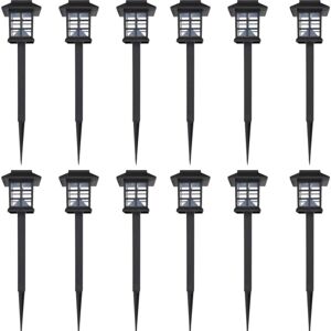 Outdoor Solar Lamp led Light 12 pcs Spike 8.6 x 8.6 x 38 cm Vidaxl Black