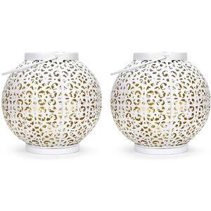 Valuelights - 2x Solar Powered White Sphere Hanging Lantern Lights for Patio Decor Light Outdoor Garden Lighting