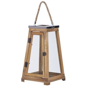 BELIANI Pine Wood Decorative Lantern with Doors Accessory Candle Lamp 39 cm Brown Pulau - Brown