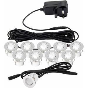 LOOPS Recessed IP44 Decking Guide Light Kit - 10 x Daylight White led - Polished Steel