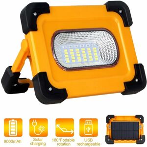 Héloise - Rechargeable led Floodlight, t-sun 60W Work Light with Solar Panel, Waterproof Safety Portable Flood Lights, 9000mAh Battery, for Camping,