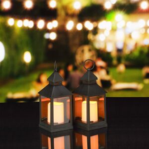 Led Lantern Set Of 2, Candle With Flame Effect Decor, Suitable For Outdoors, Yesteryear Decorative Lantern, h: 23 x 30 cm, Black - Relaxdays