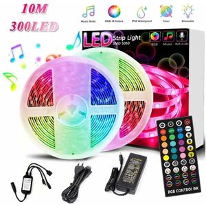 LANGRAY Rgb led light strip, 10M led strip with 300 led light, IP65 Waterproof Remote Control Self-adhesive Strip for Party Back Wall