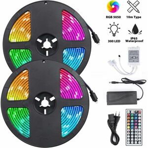 HOOPZI Rgb led Light Strip, 10M led Tape with 300 LEDs Light, Waterproof IP65 Remote Control Self-Adhesive Strip for Party Back Wall(2 x 5m led Strip)