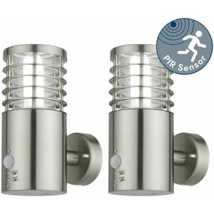 First Choice Lighting - Set of 2 Bloom - Brushed Stainless Steel Outdoor Motion Sensor Lights - Brushed stainless steel and clear pc