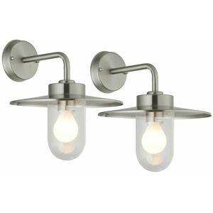 FIRST CHOICE LIGHTING Set of 2 Montreal - Brushed Stainless Steel Outdoor Wall Lights - Brushed stainless steel and clear glass