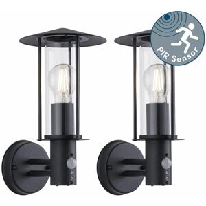 FIRST CHOICE LIGHTING Set of 2 Treviso - Black Motion Sensor Outdoor Security Lights - Black and clear glass