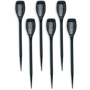 Valuelights - Set of 6 Flame Stake Lights Black Spikes Solar Powered Garden Outdoor Path Patio