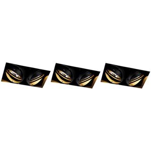 QAZQA Set of 3 recessed spots black GU10 AR111 trimless 2-light - Oneon - Black