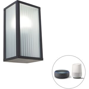 QAZQA Smart outdoor wall lamp black with ribbed glass incl. WiFi A60 - Charlois - Black