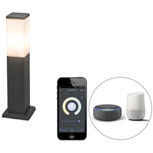 QAZQA Smart outdoor lamp pole dark gray 45 cm incl. Wifi P45 - Malios - Dark Grey