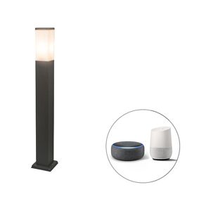 QAZQA Smart outdoor lamp pole dark gray 80 cm incl. Wifi P45 - Malios - Dark Grey