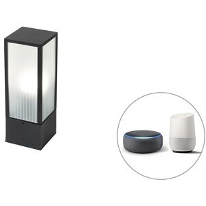QAZQA Smart standing outdoor lamp black with ribbed glass 40 cm incl. WiFi A60 - Charlois - Black