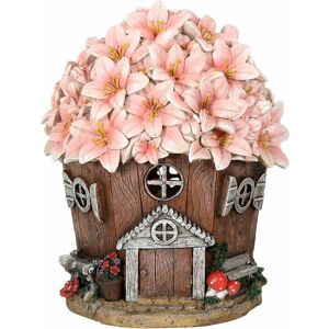 AZUMA Garden Ornament Solar Powered Light Resin Decoration Flower House Pink Building Patio Outdoor Novelty led