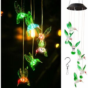 LANGRAY Solar Hummingbird Wind Chime Color Changing Solar led String Lights Outdoor Mobile Hanging Patio Light
