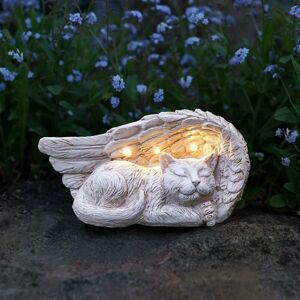 FESTIVE LIGHTS Stone Effect Pet Cat Memorial led Light 19.5cm Solar Power Outdoor Garden Patio Table Headstone - White