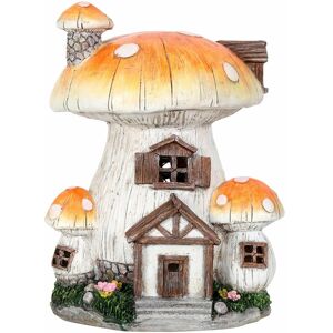 Azuma - Garden Ornament Solar Powered Light Resin Decoration Toadstool House Orange Building Patio Outdoor Novelty led