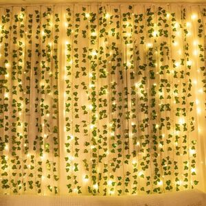 HÉLOISE 12 Pack Artificial Ivy Garlands, Hanging Artificial Ivy with 100 led Lights, for Weddings, Parties, Gardens, Apartments, Balconies