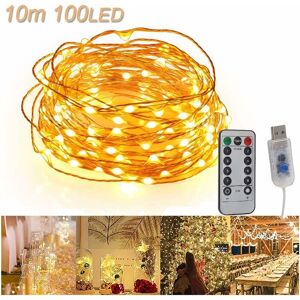 GROOFOO USB LED String Lights 10m 100 LEDs Remote Control Copper Wire Fairy Lights Waterproof IP65 Ambient Lights for Rooms, Christmas Decoration, Wedding,