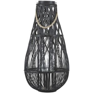 Beliani - Indoor Outdoor Natural Willow Wood Woven Lantern Black Tall Tonga - Black