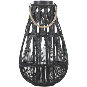 BELIANI Indoor Outdoor Natural Willow Wood Woven Lantern Black Tonga - Black